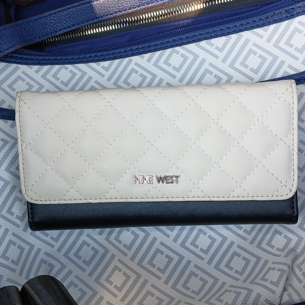 Nine West Quilted Wallet in Cream and Black